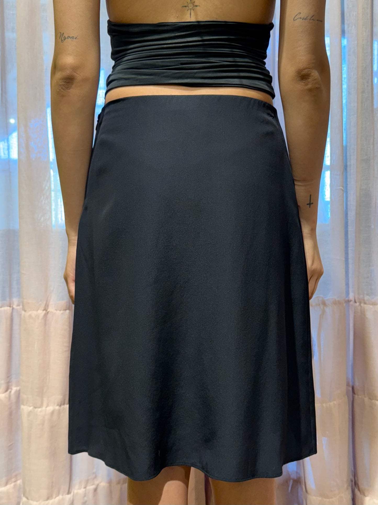 Blumarine Black Silk Rosette Skirt