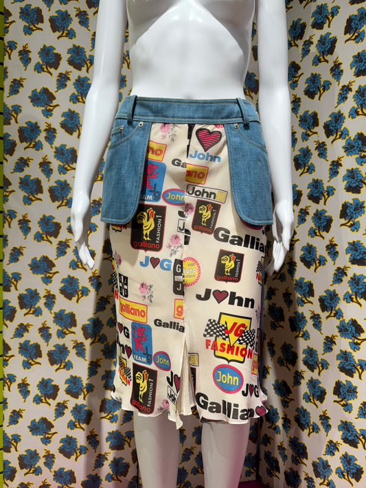 John Galliano S/S 2002 Silk and Denim Skirt