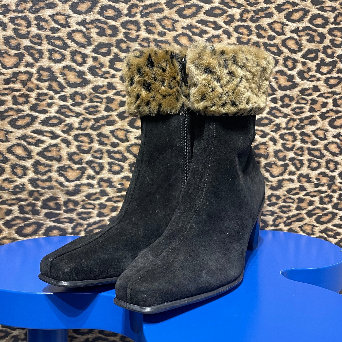 Cheetah Trim Suede Boots 9