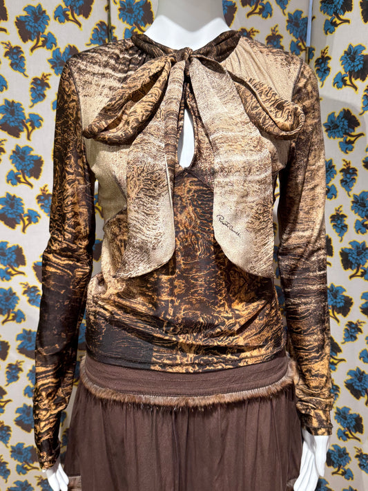 Roberto Cavalli F/W 2002 Brown Neck Tie Top