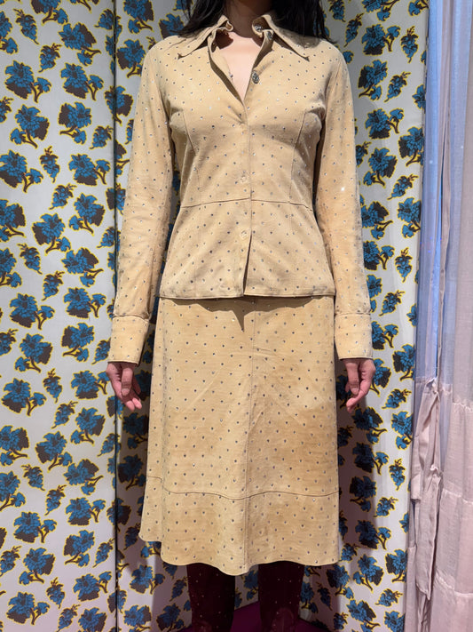 Dolce & Gabbana F/W 2000 Suede Swarovski Tan Skirt Suit