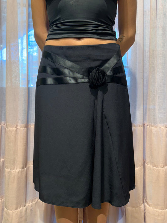 Blumarine Black Silk Rosette Skirt