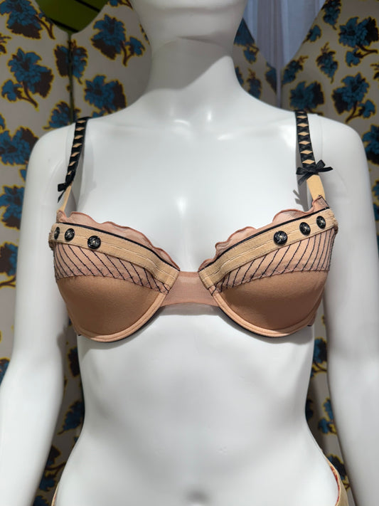John Galliano Silk Pink and Black Bra