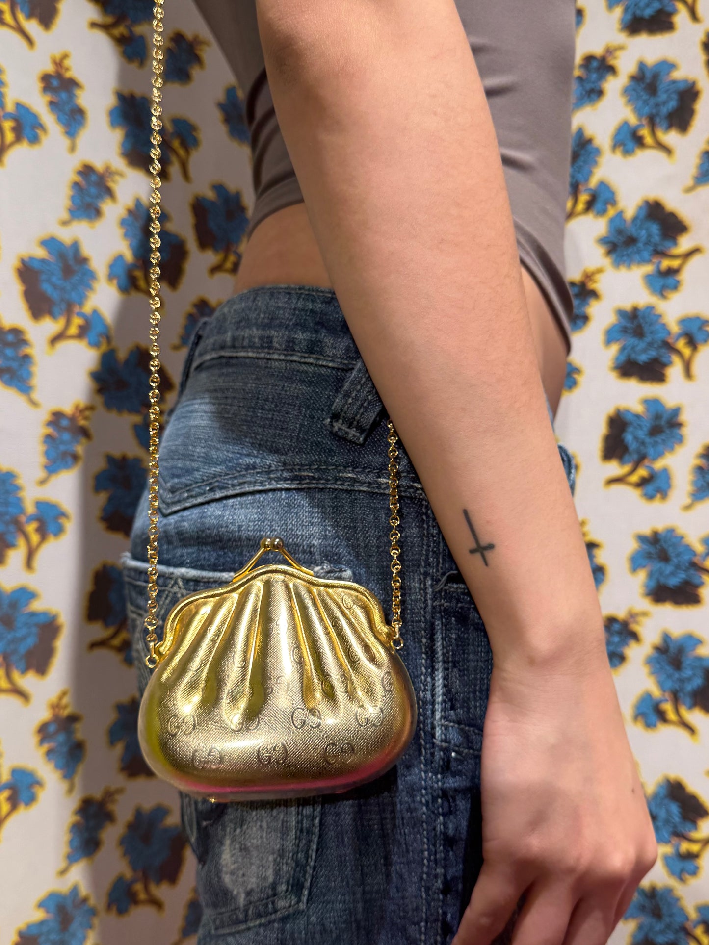 Gucci Gold Metal Shell Clutch