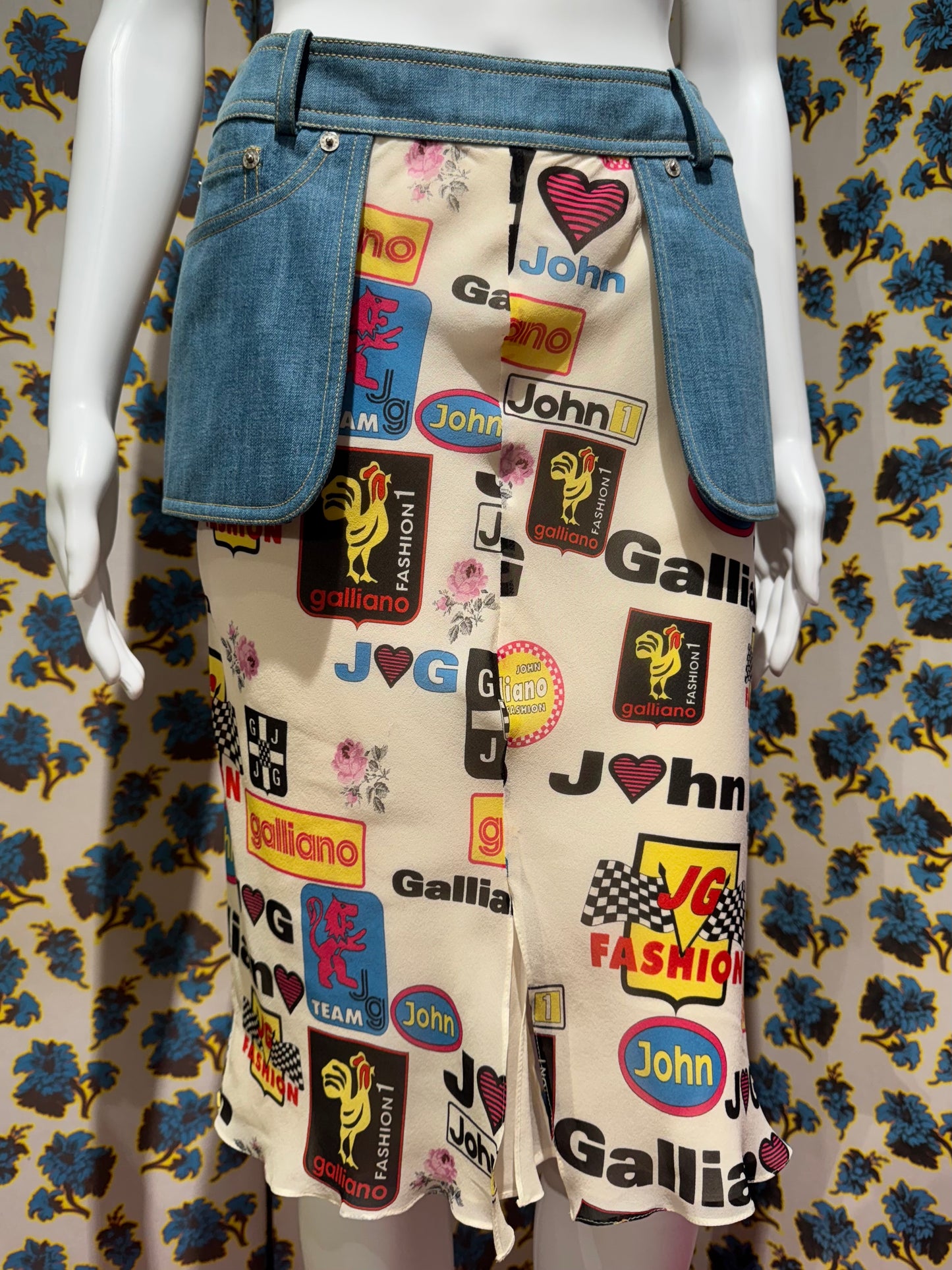 John Galliano S/S 2002 Silk and Denim Skirt