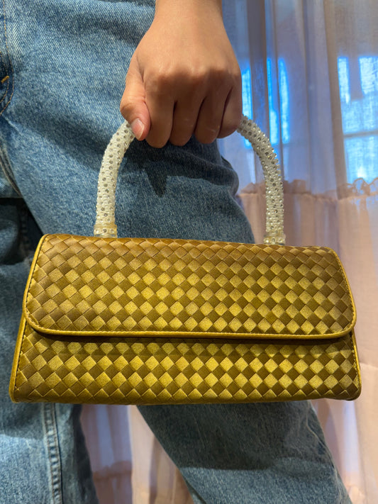 Bottega Veneta Green Satin Crystal Handbag