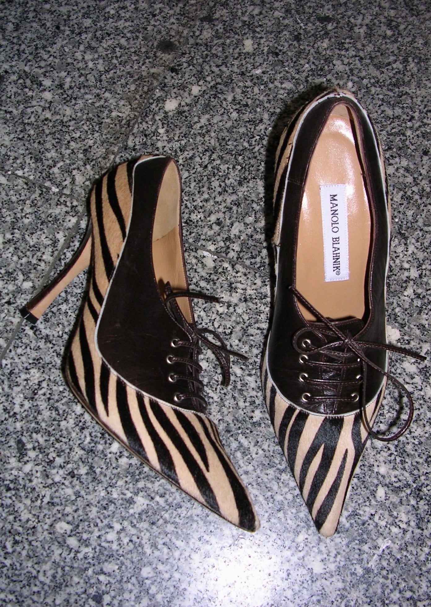 Manolo Blahnik Ponyhair Lace Up Pumps 37.5