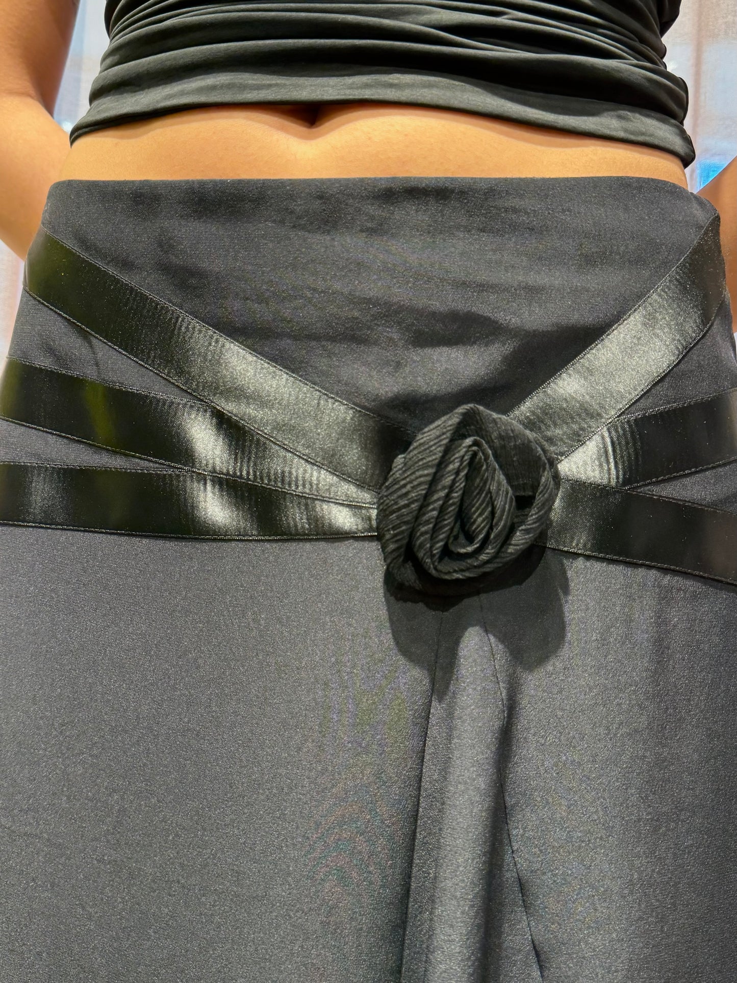Blumarine Black Silk Rosette Skirt