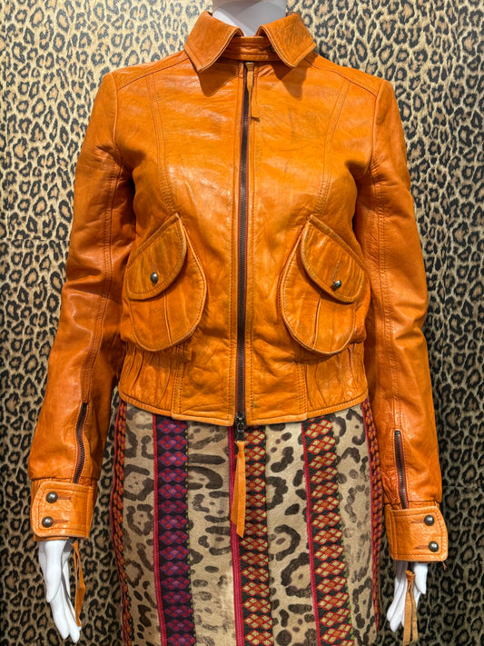 Patrizia Pepe Orange Leather Jacket