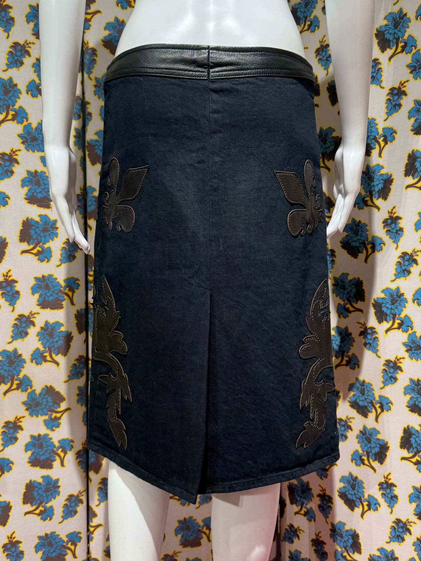 Voyage Leather and Denim Skirt