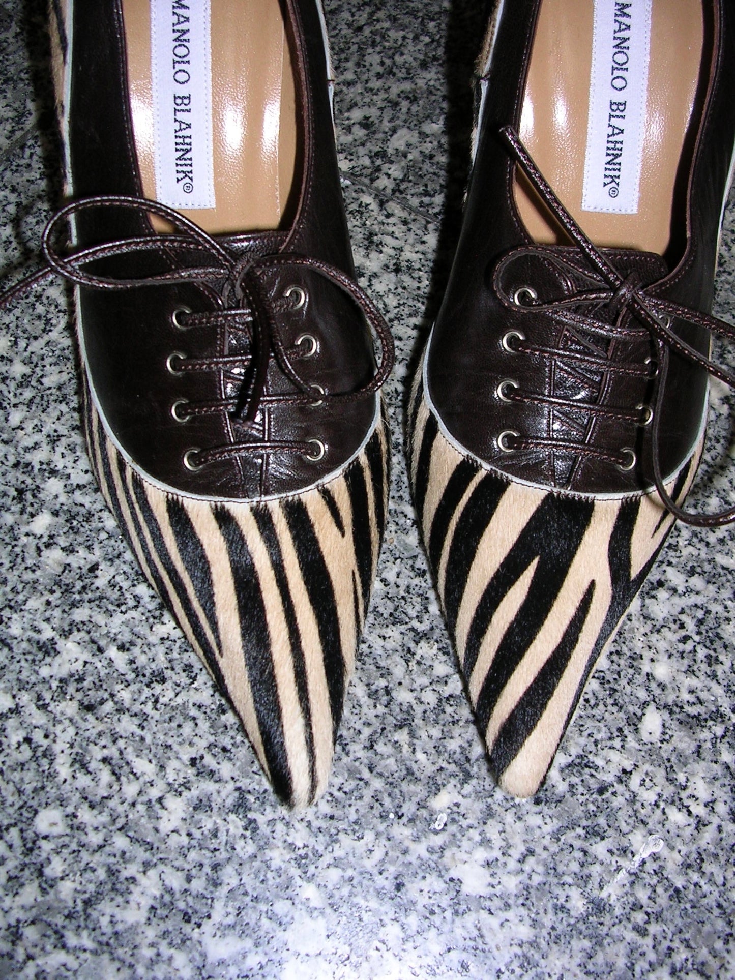 Manolo Blahnik Ponyhair Lace Up Pumps 37.5