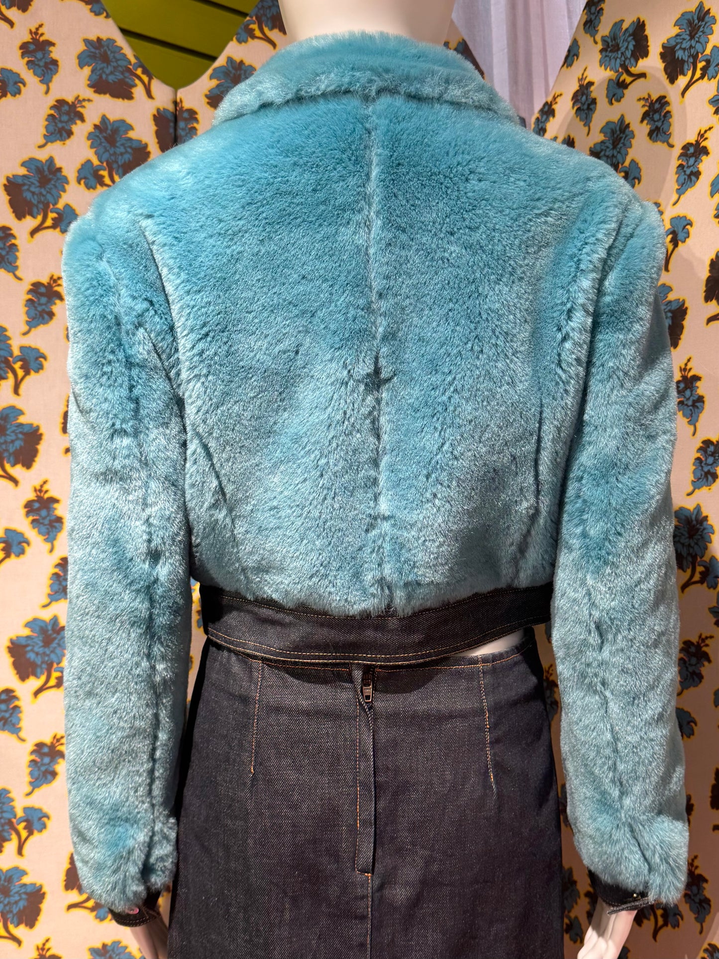 D&G F/W 1999 Blue Faux Fur Cropped Jacket