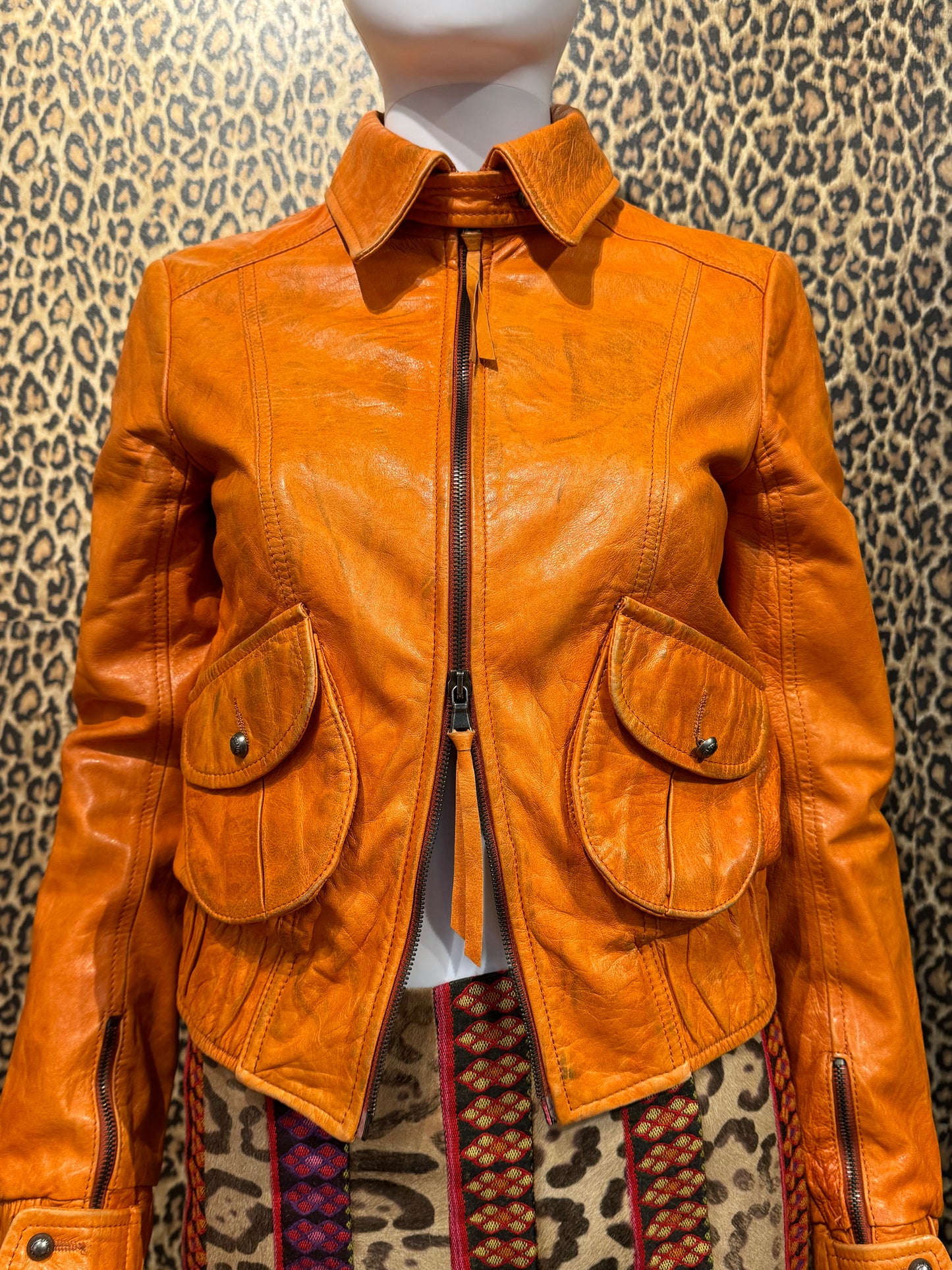 Patrizia Pepe Orange Leather Jacket