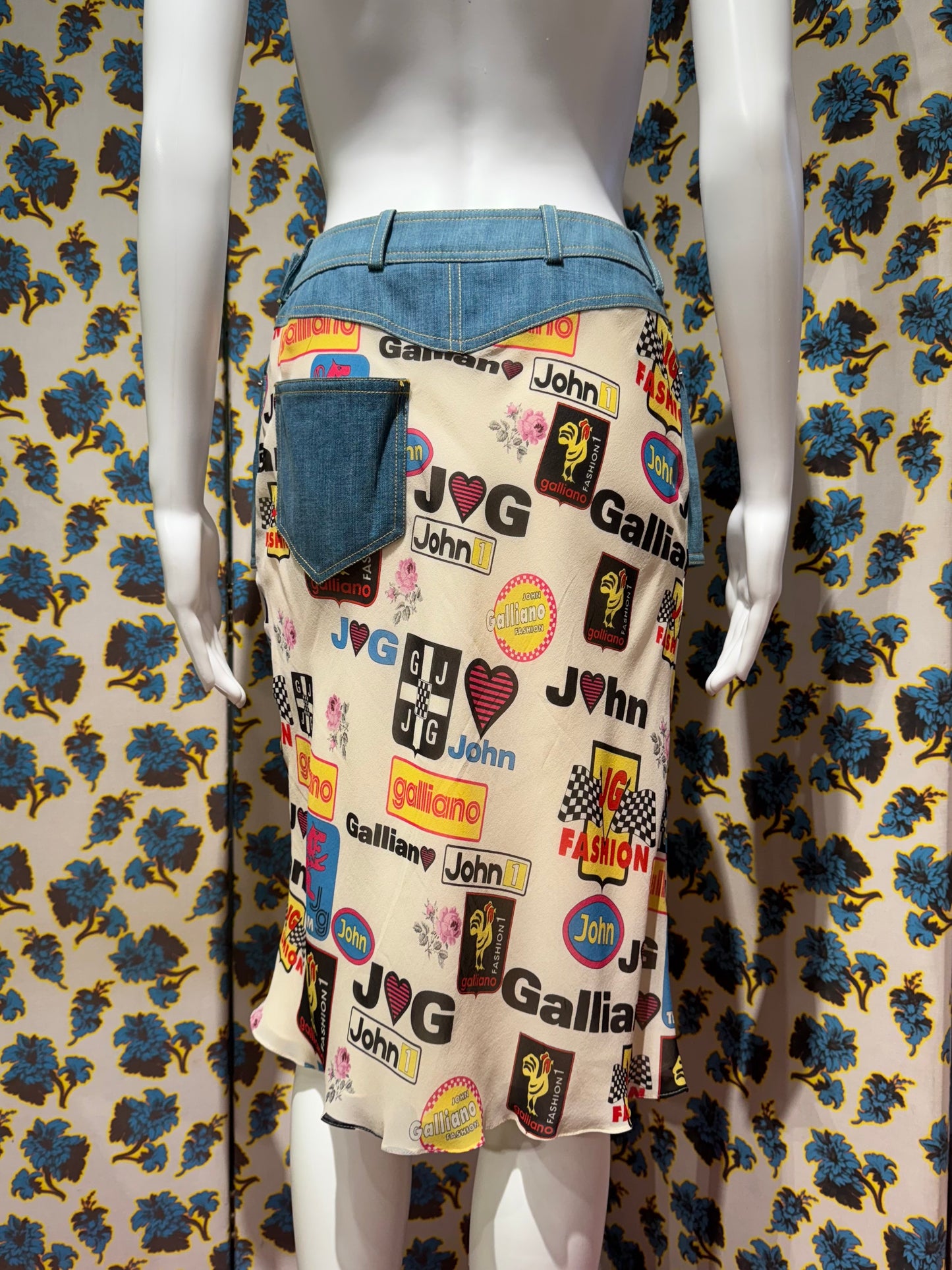 John Galliano S/S 2002 Silk and Denim Skirt