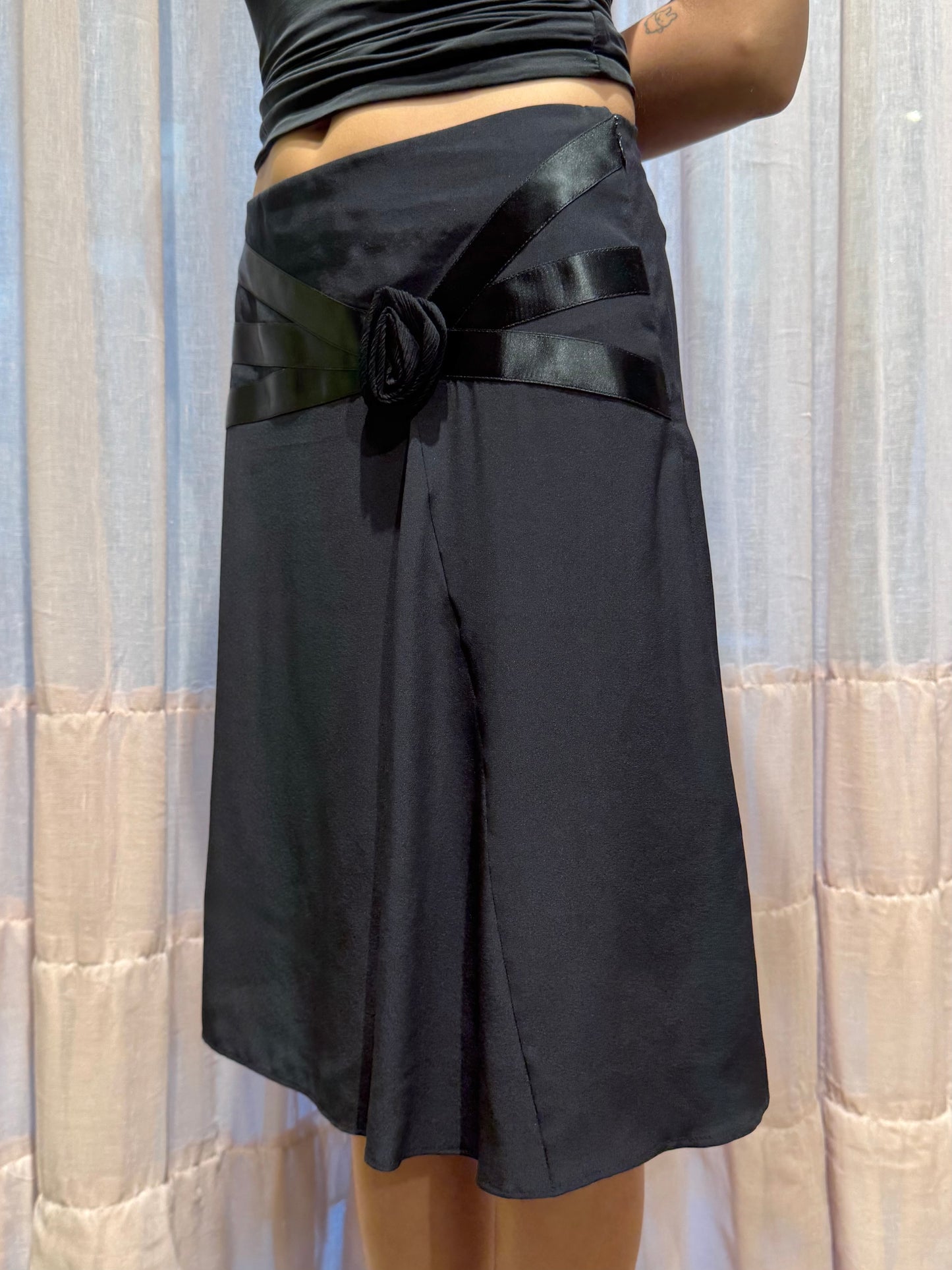 Blumarine Black Silk Rosette Skirt