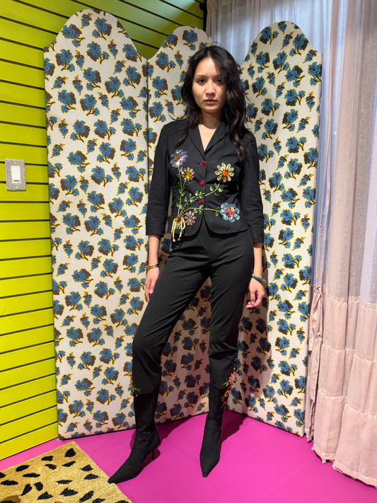 Moschino Cheap & Chic Gem Flower Jacket, Pants, and Boots