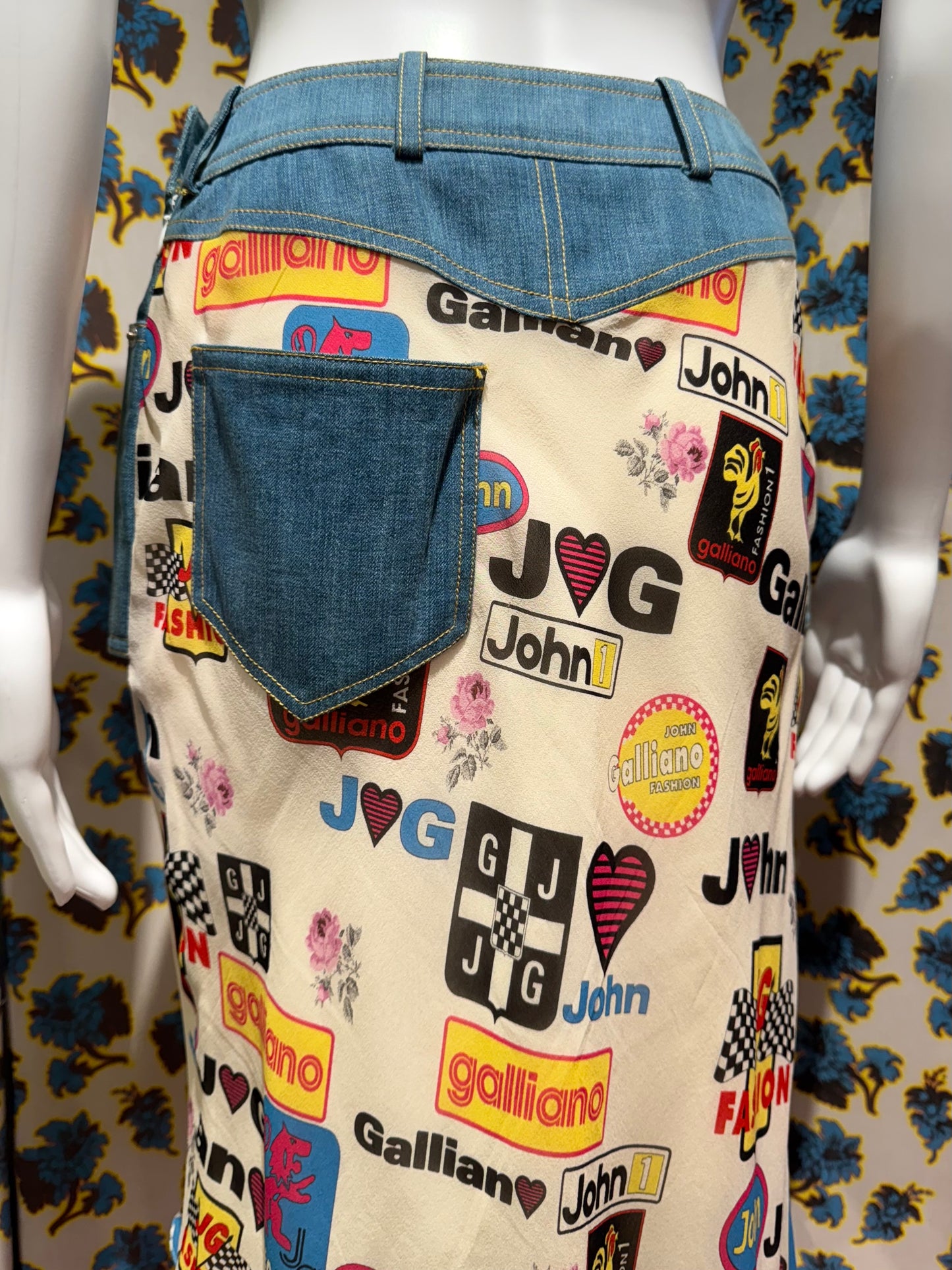 John Galliano S/S 2002 Silk and Denim Skirt
