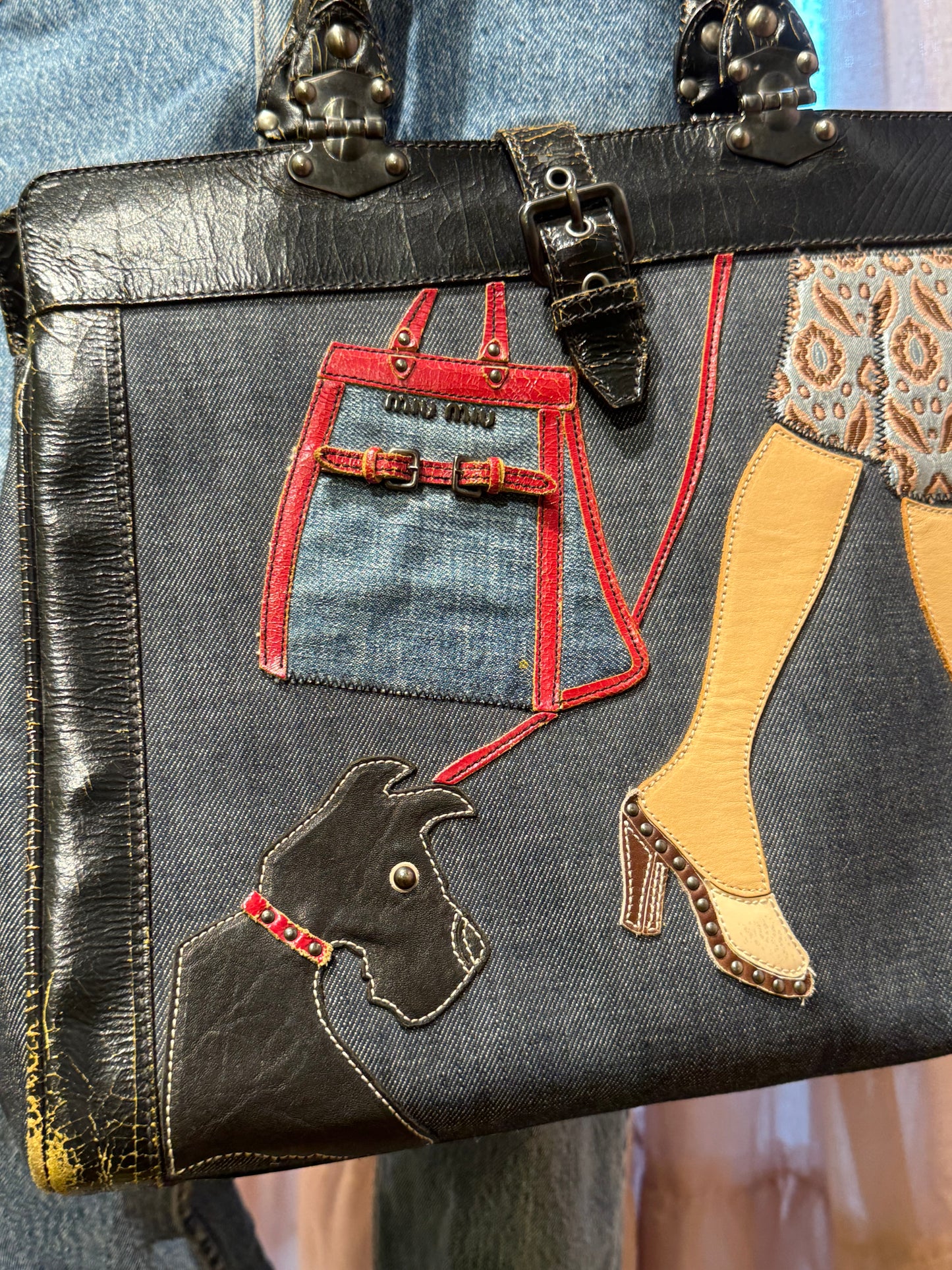 Miu Miu Cracked Leather Dog Bag
