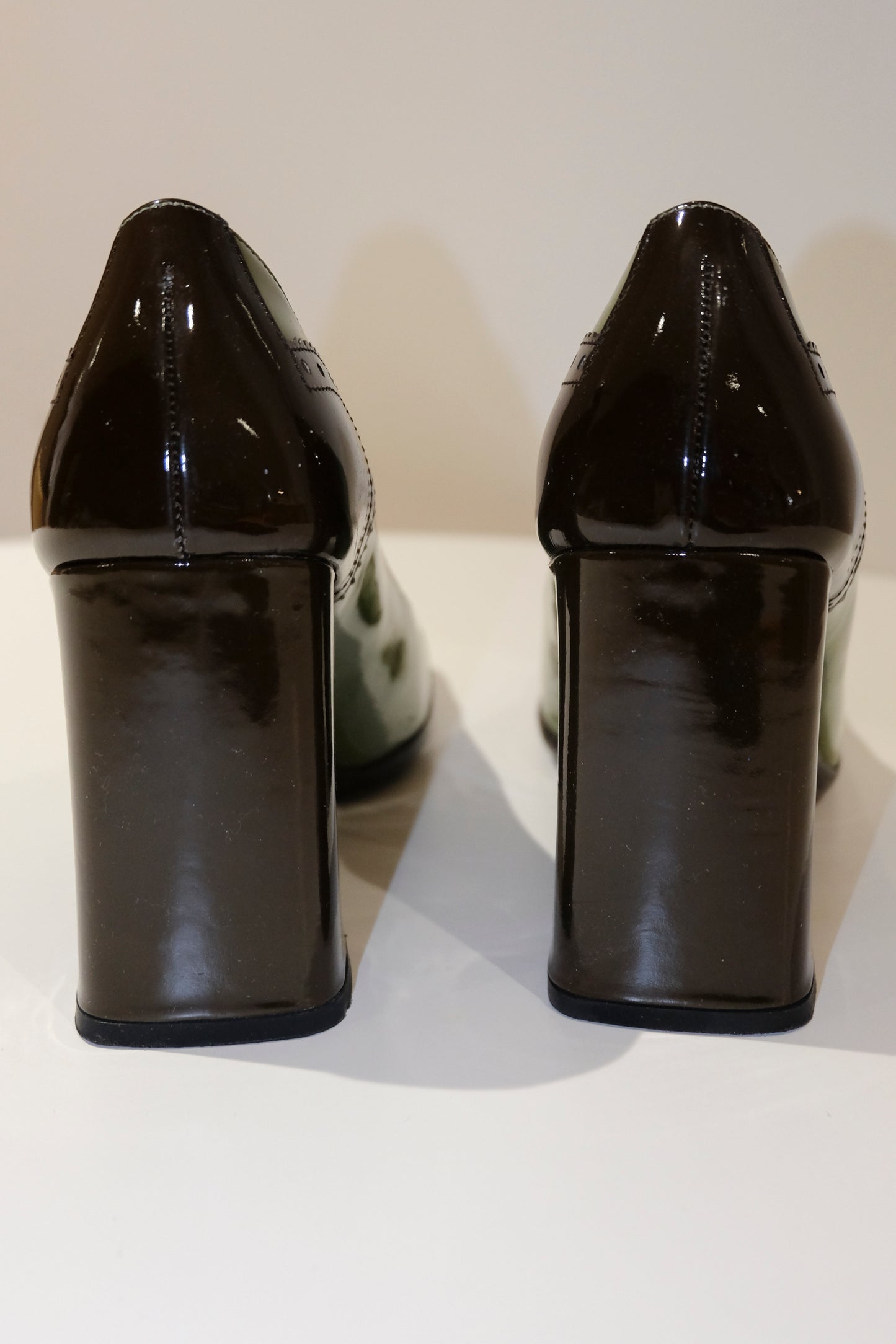 Prada Green and Brown Patent Pumps