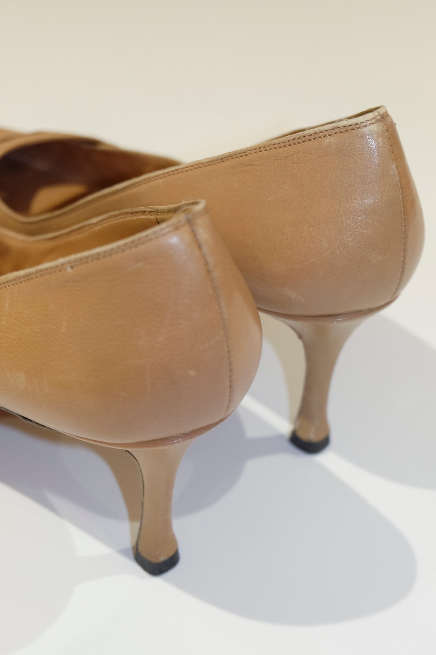 Manolo Blahnik Tan and Black Kitten Heels