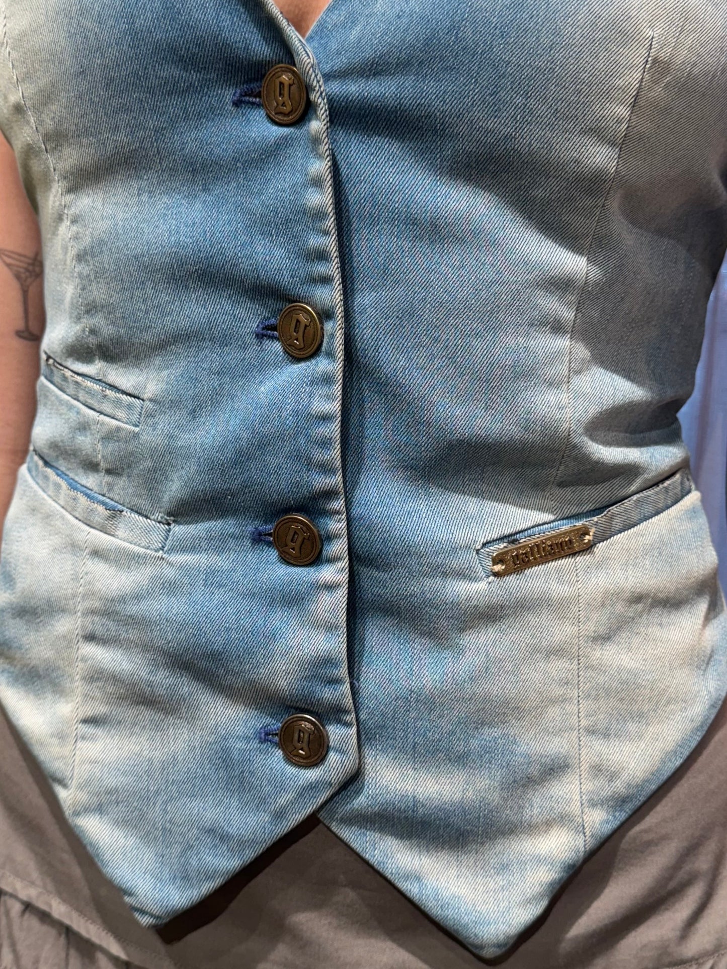 Galliano Denim Newsprint Waistcoat
