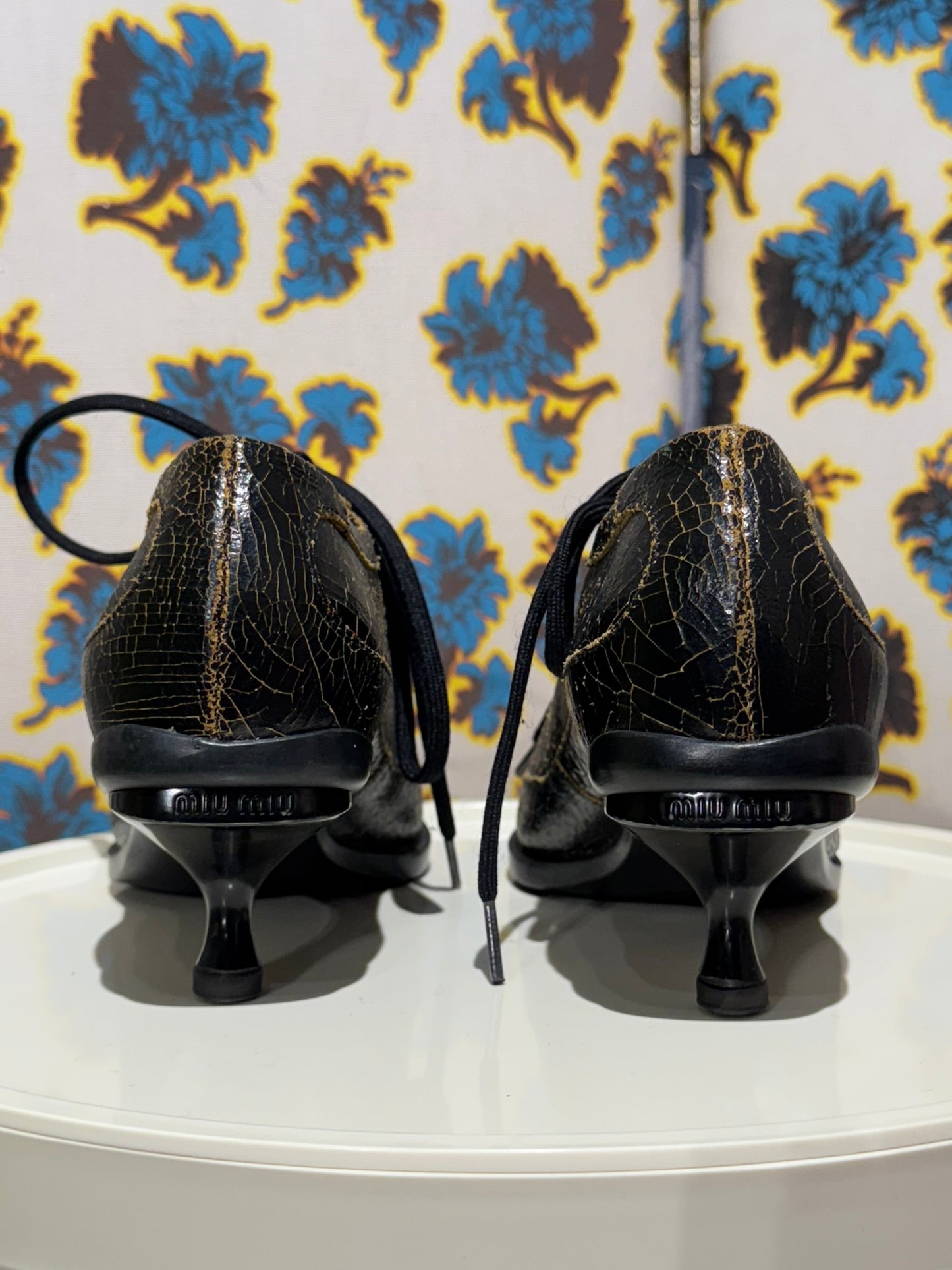 Miu Miu F/W 2001 Crackled Leather Lace Up Heels