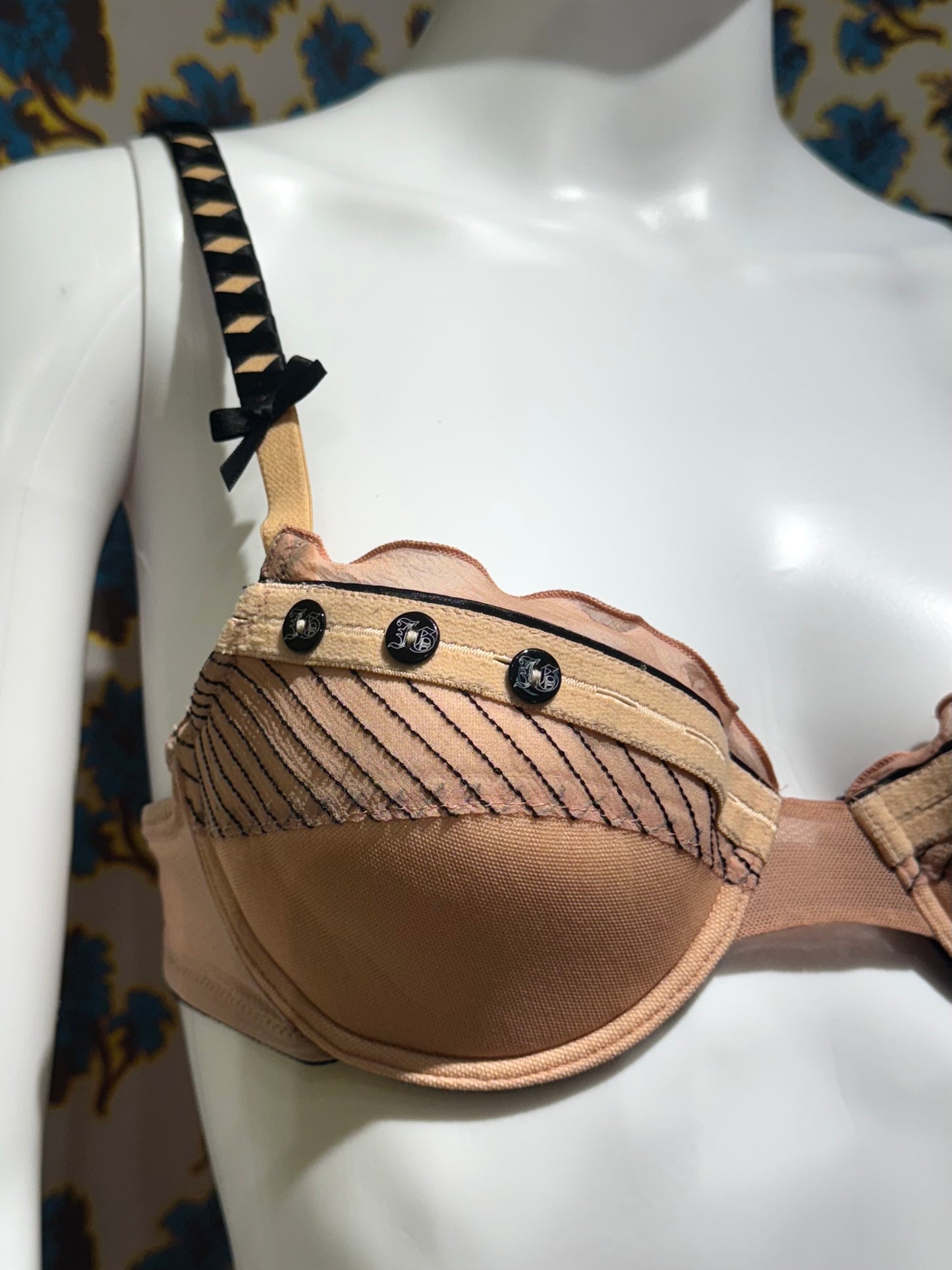 John Galliano Silk Pink and Black Bra