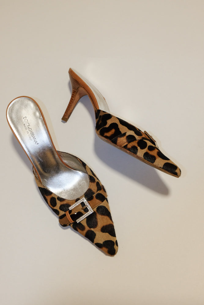Dolce & Gabbana Cheetah Ponyhair Mules