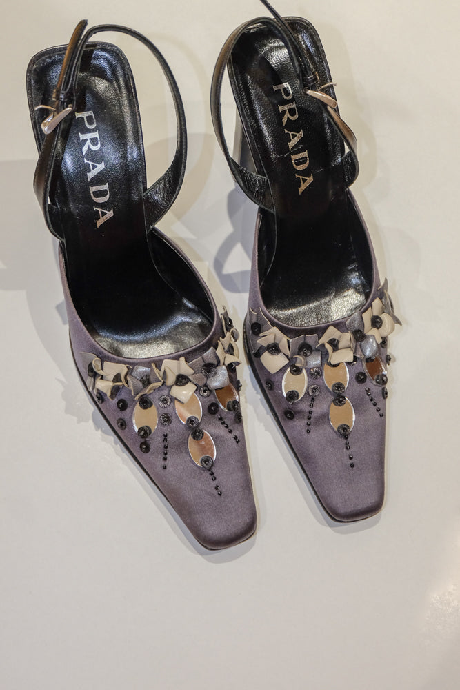 Prada Beaded Satin Pumps