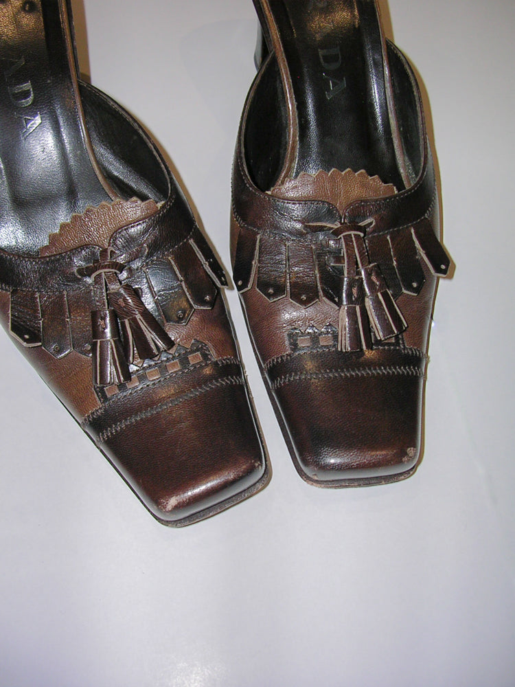 Prada Brown Leather Mules