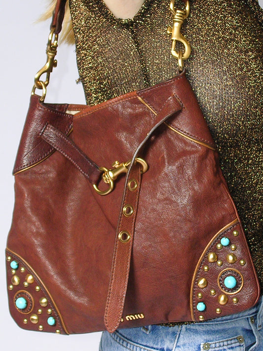 Miu Miu Leather Studded Shoulder Bag
