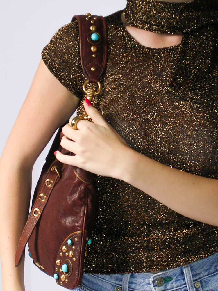 Miu Miu Leather Studded Shoulder Bag