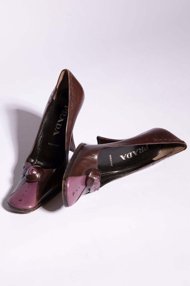 Prada Leather Flower Pumps