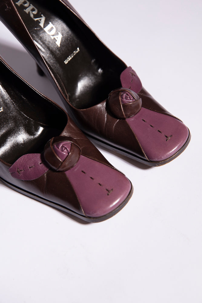 Prada Leather Flower Pumps