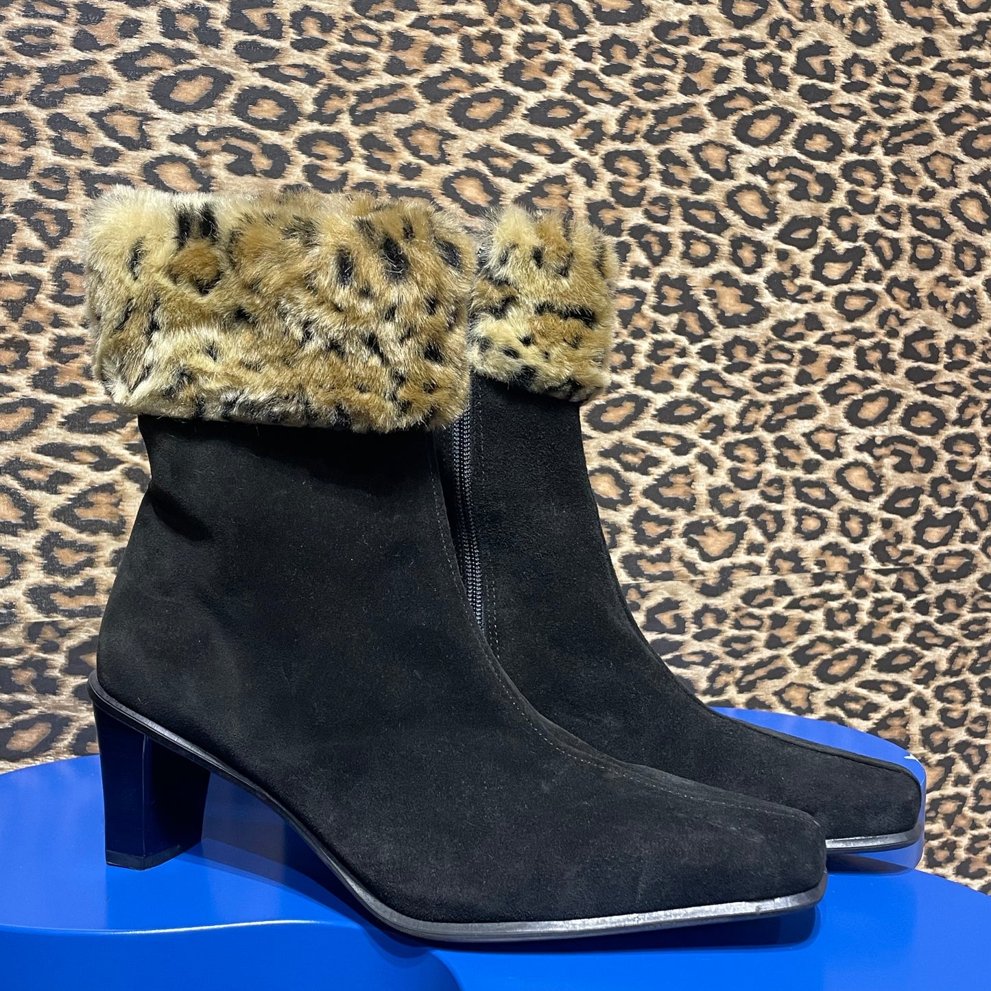 Cheetah Trim Suede Boots 9
