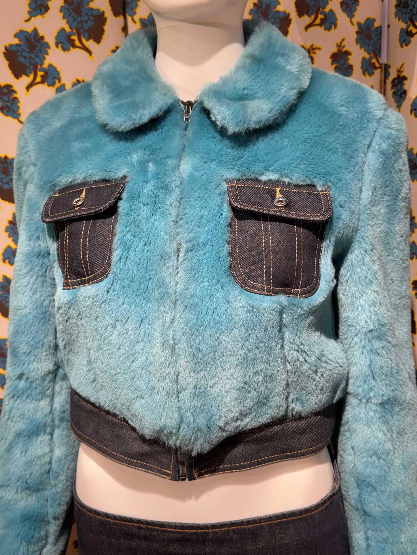 D&G F/W 1999 Blue Faux Fur Cropped Jacket