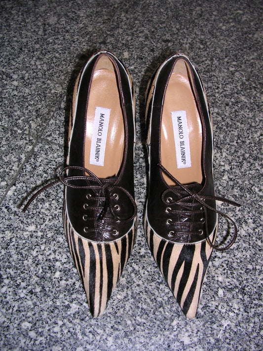 Manolo Blahnik Ponyhair Lace Up Pumps 37.5