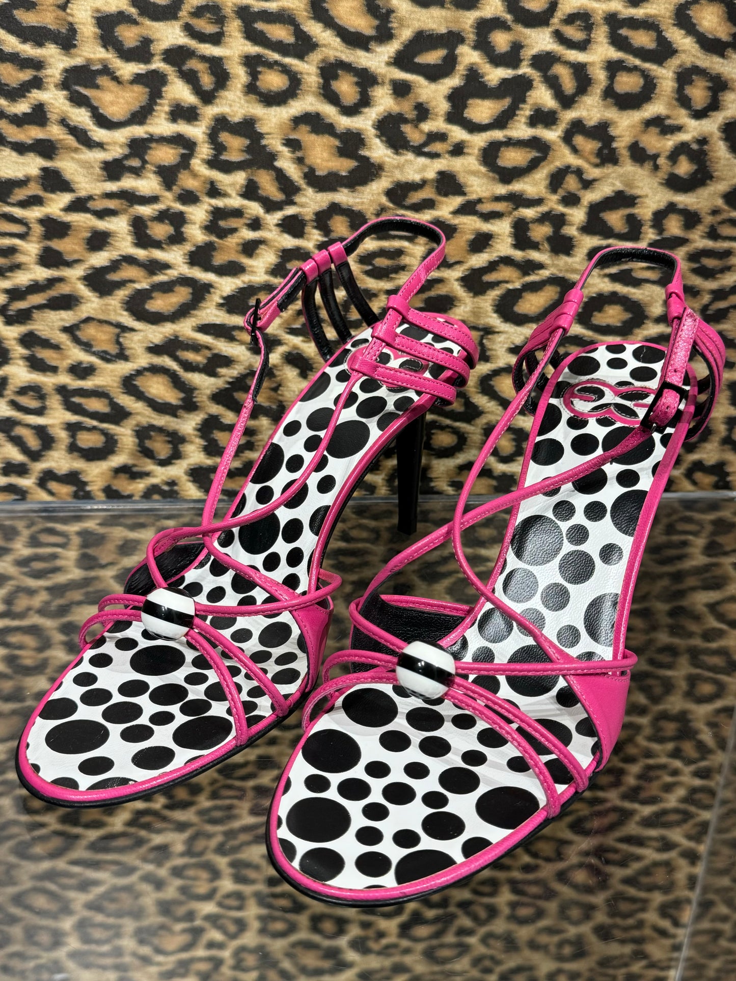 Escada Pink Polka Dot Sandals 38