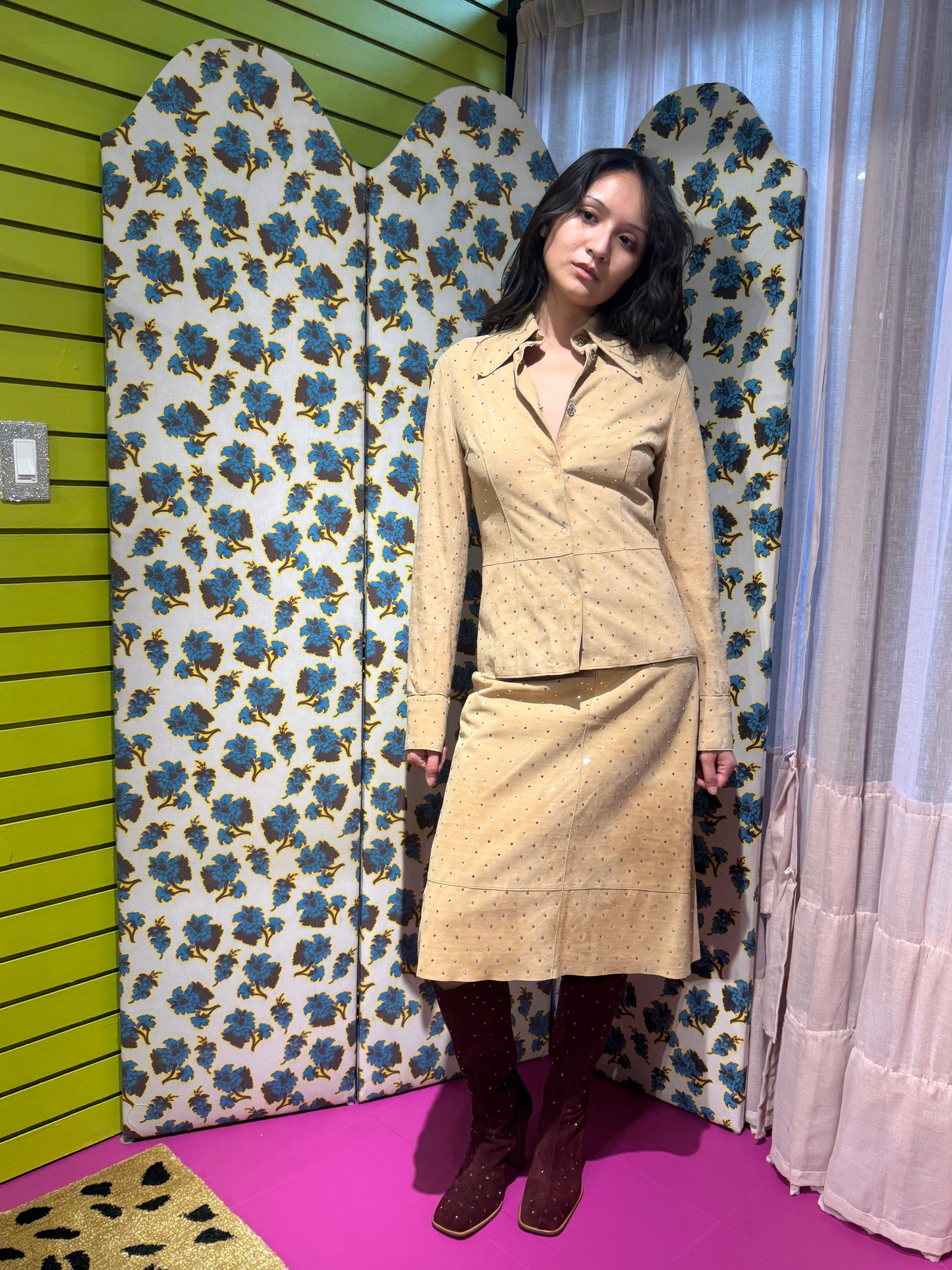 Dolce & Gabbana F/W 2000 Suede Swarovski Skirt Suit
