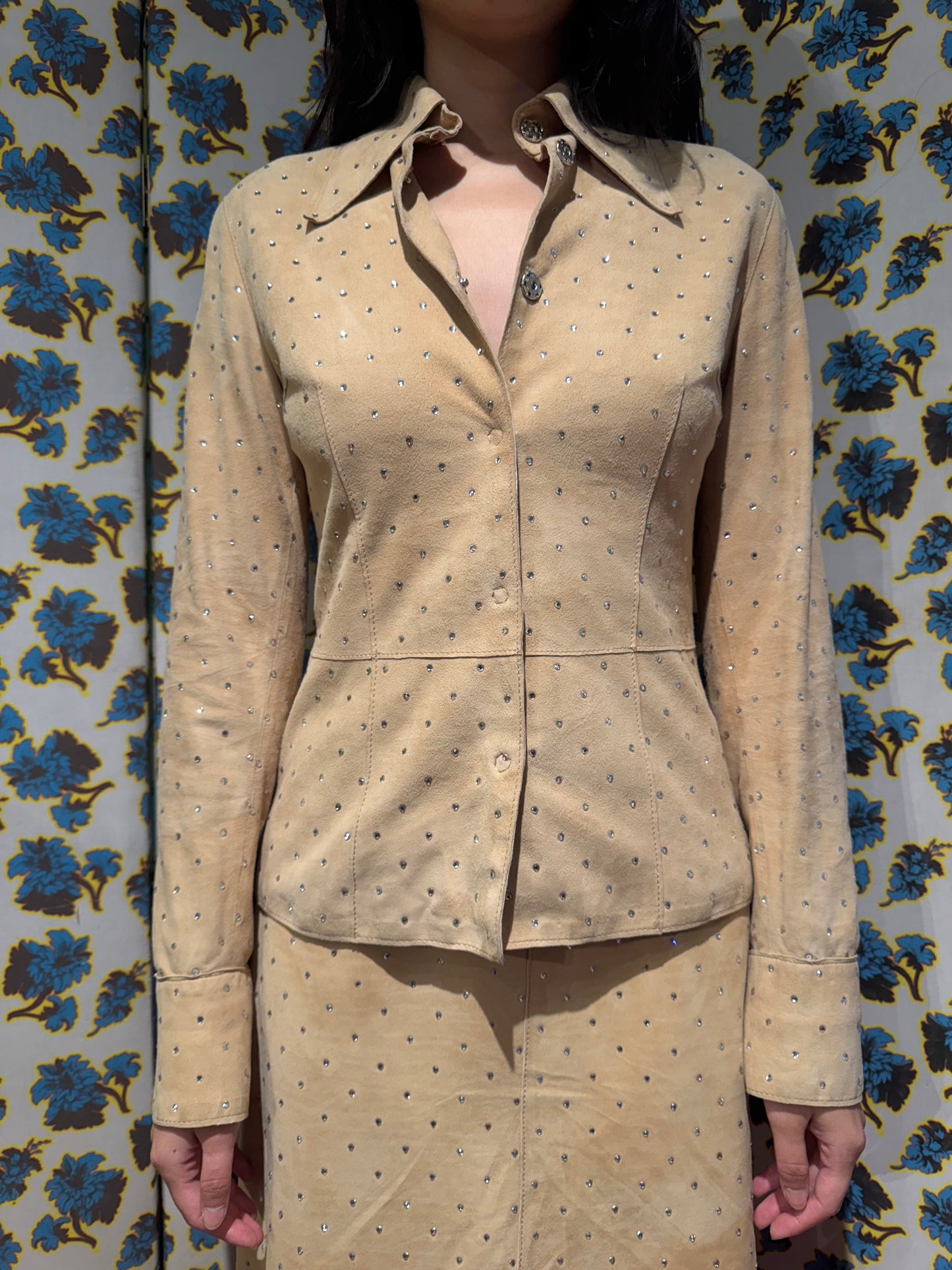 Dolce & Gabbana F/W 2000 Suede Swarovski Skirt Suit