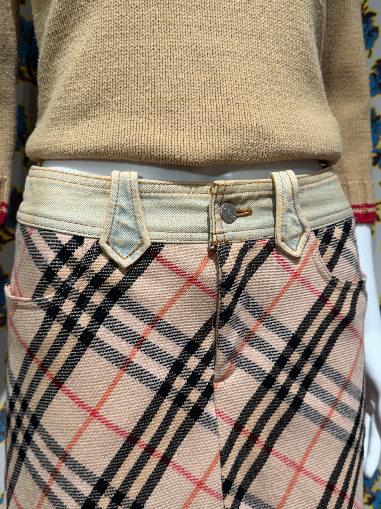 Burberry Blue Label Denim Waistband Plaid Skirt