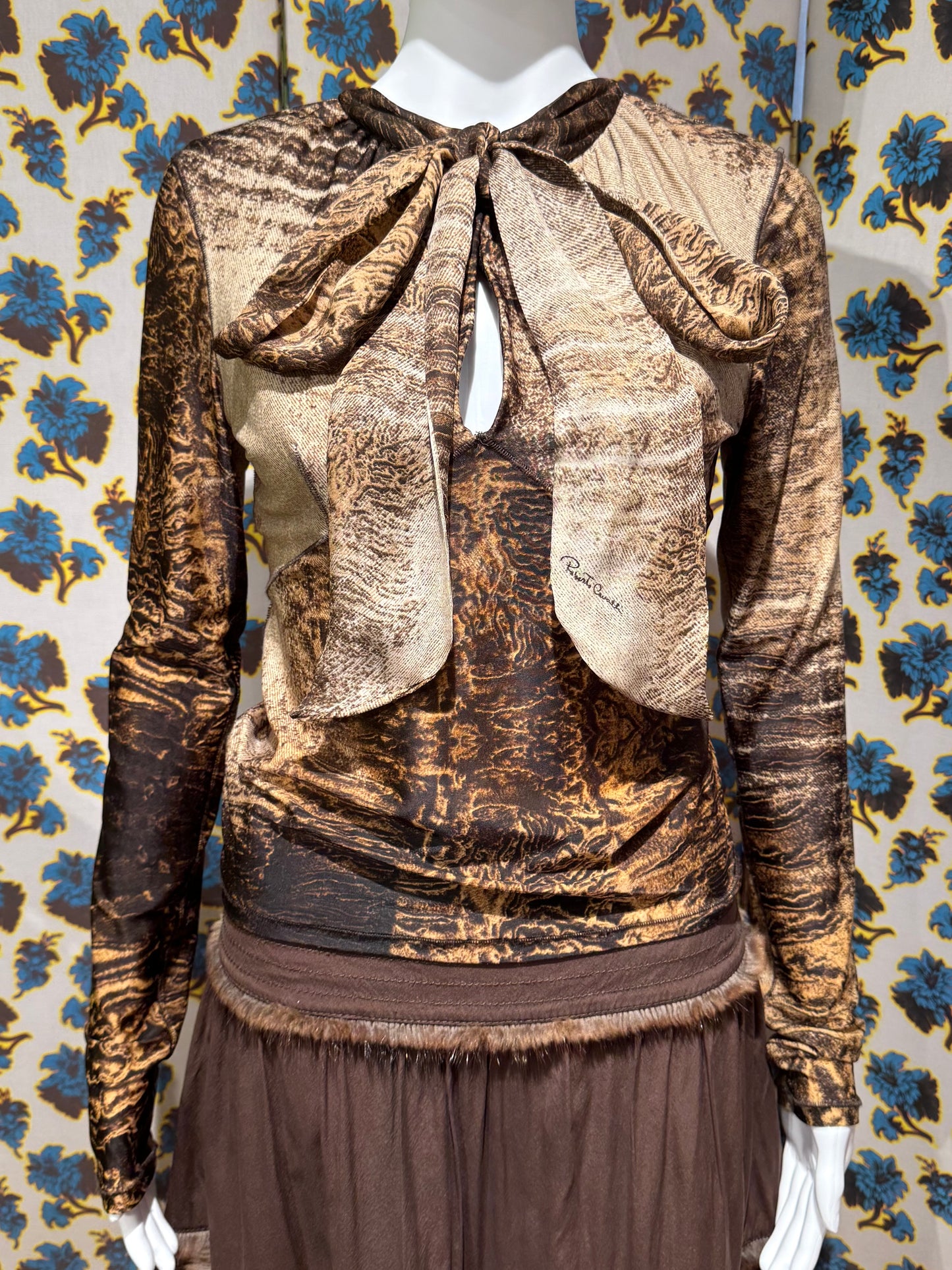 Roberto Cavalli F/W 2002 Brown Neck Tie Top