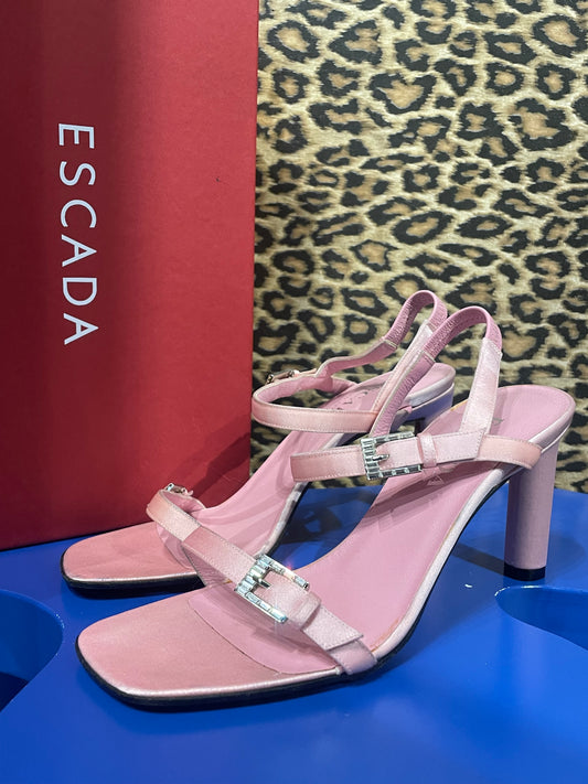 Escada Pink Baguette Crystal Sandals 6