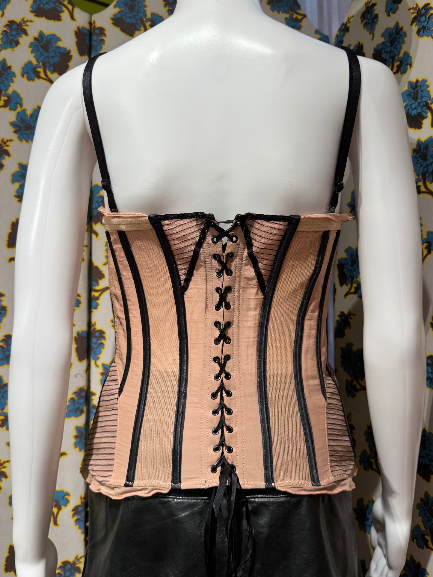 John Galliano Silk Pink and Black Corset