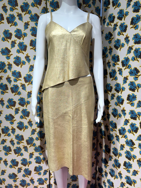Lolita Lempicka S/S 2001 Gold Leather Skirt Set