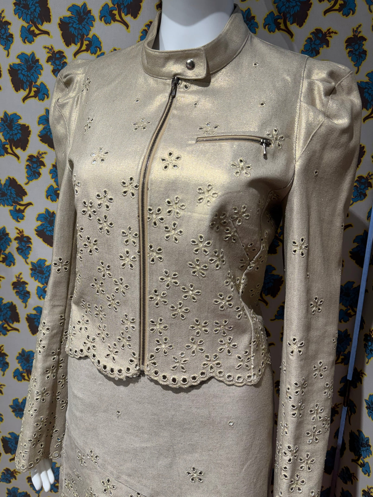 Lolita Lempicka S/S 2001 Gold Metallic Jacket and Skirt Set