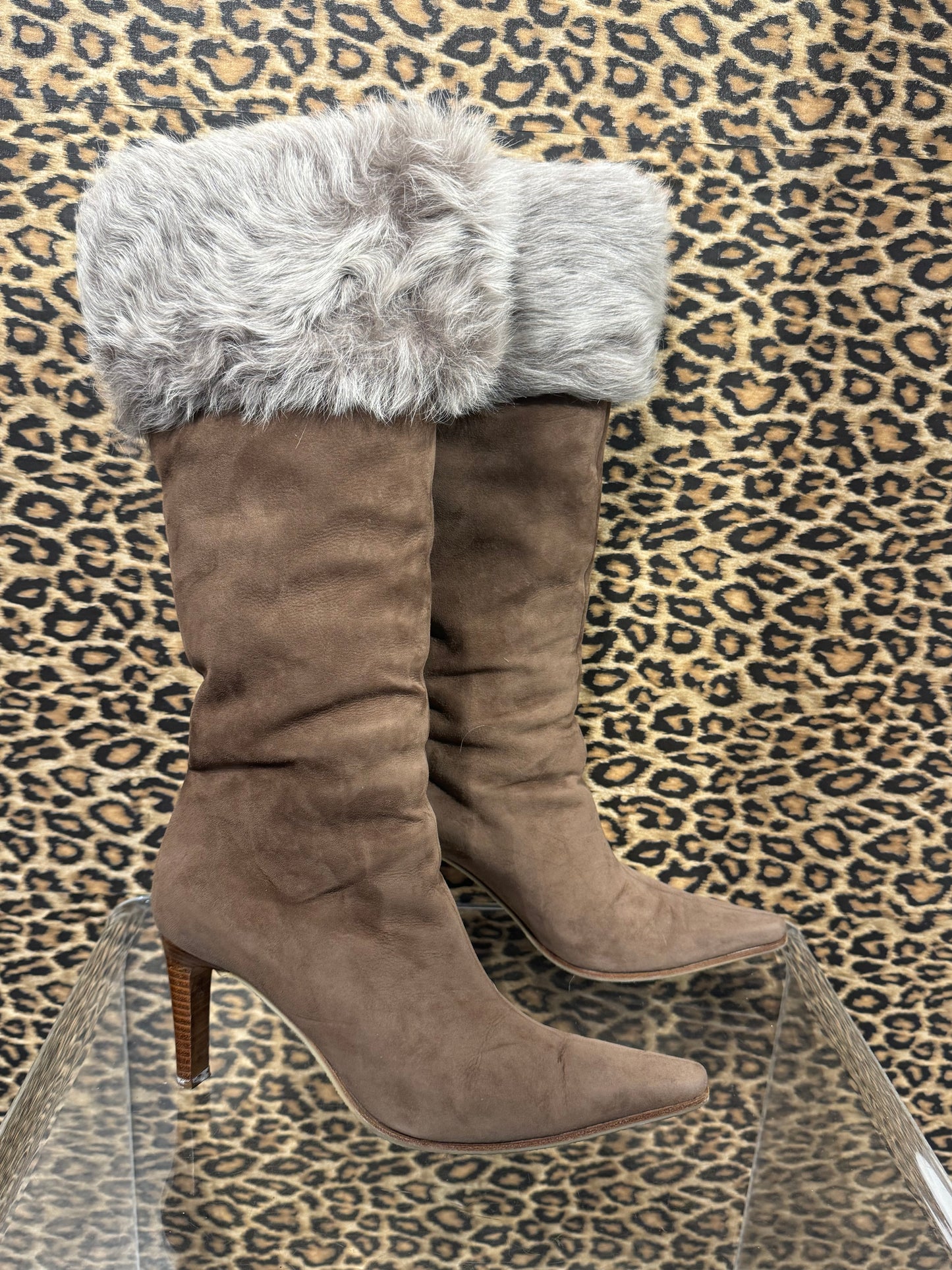 Bruno Magli Suede and Goat Fur Boots 37