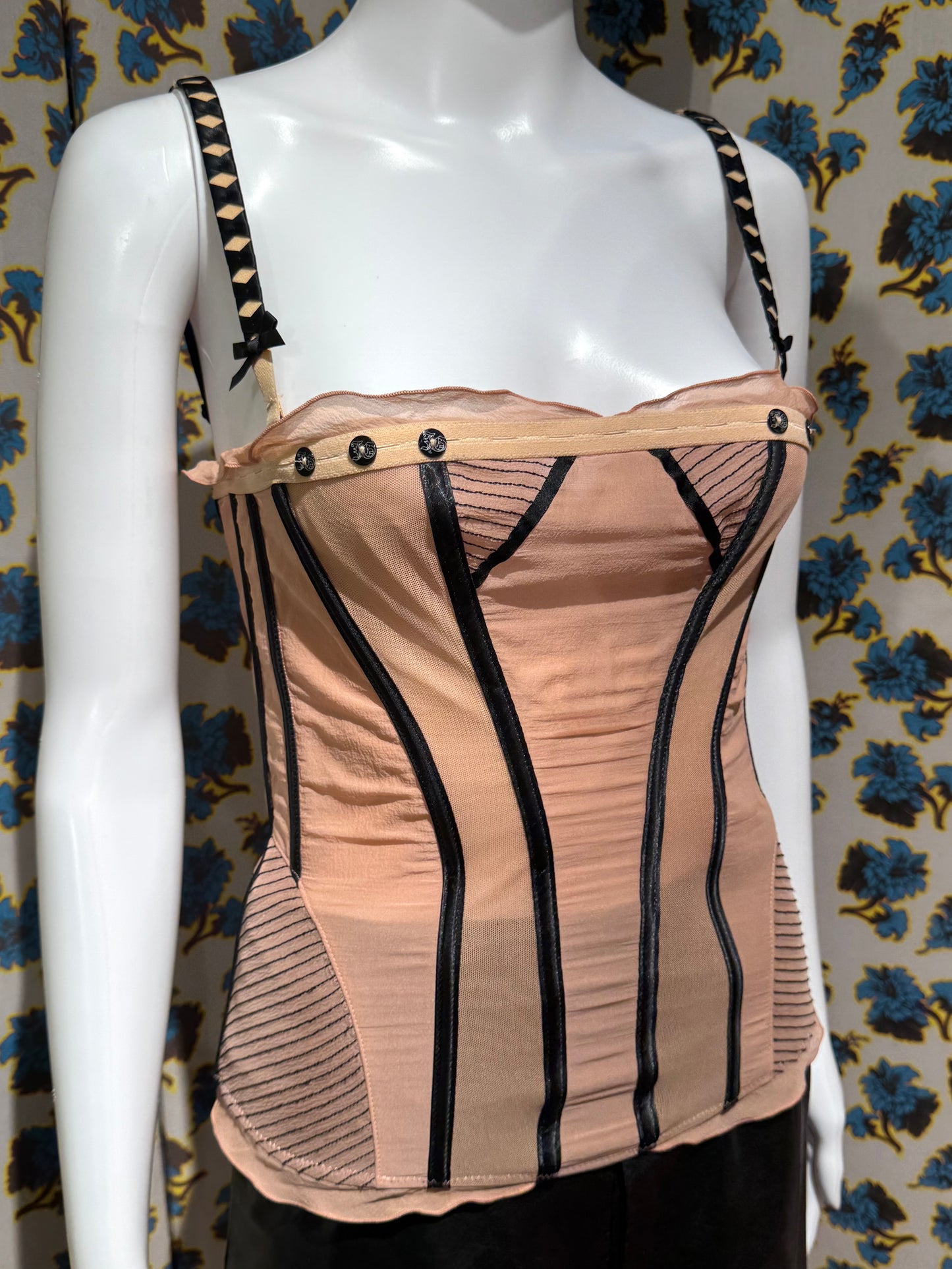 John Galliano Silk Pink and Black Corset