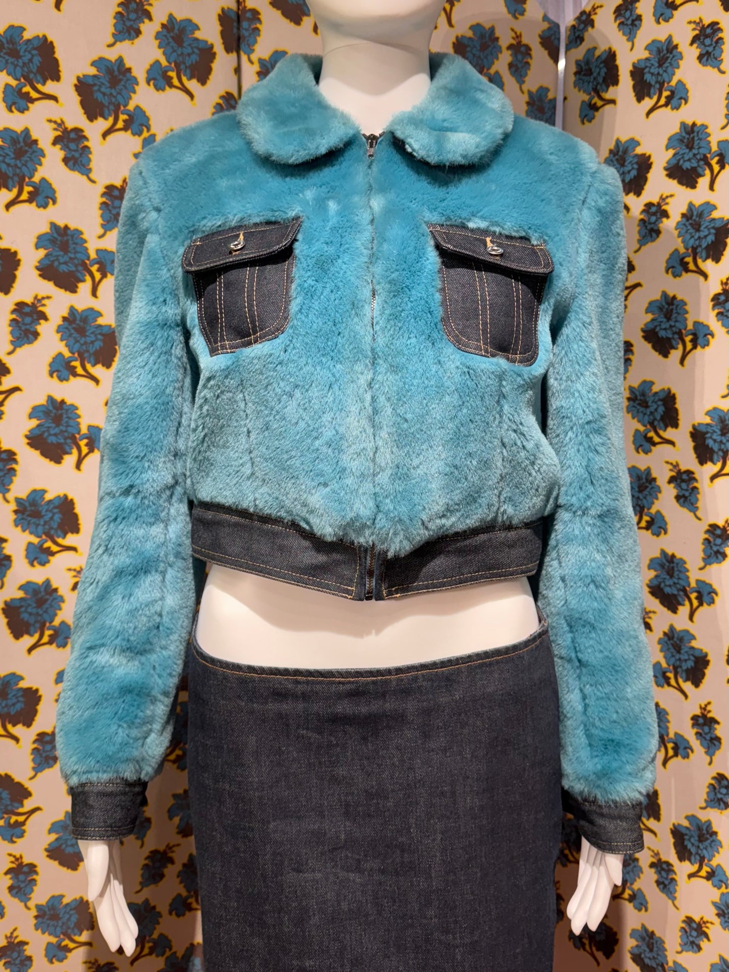 D&G F/W 1999 Blue Faux Fur Cropped Jacket