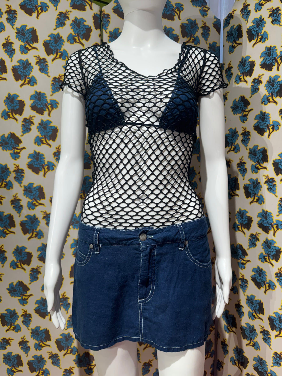 JPG Jeans Black Fishnet and Denim Dress